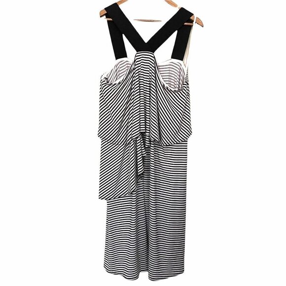 Lane Bryant Black White Stretch Tiered Striped Halter Midi Dress Plus Size 18/20 - Picture 1 of 8